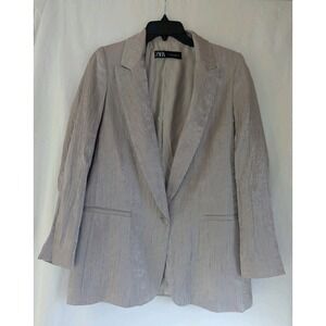 ZARA Blazer Women's M Glen Satin Effect Metallic Crinkle Lined